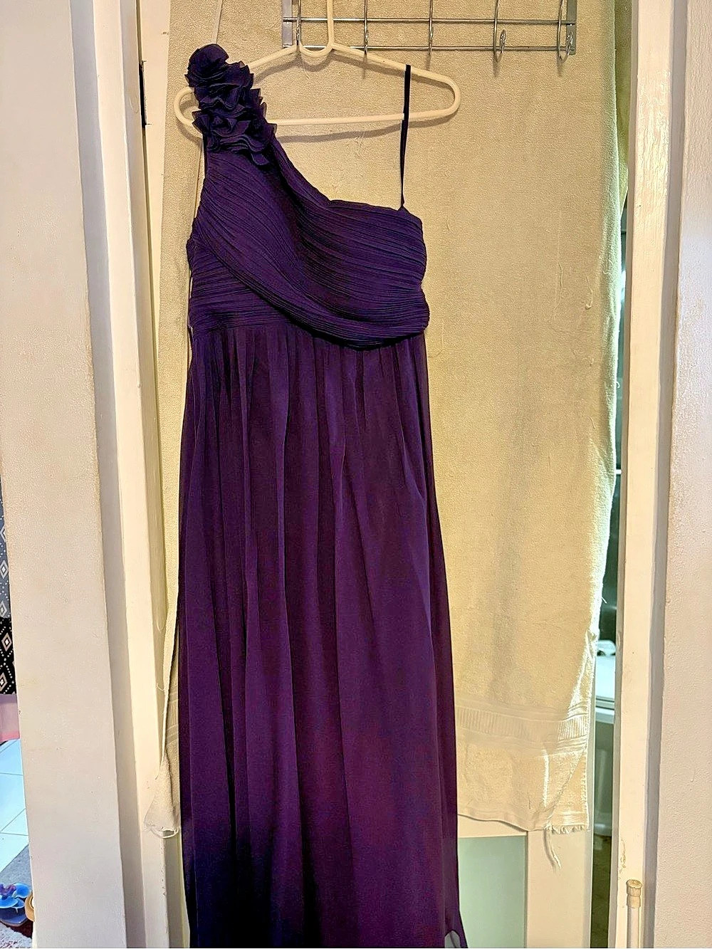 Purple Pleated One Shoulder Maxi Dress Like New